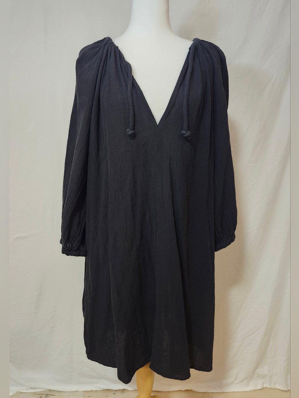 H&M Women’s Black Cotton/Linen Peasant Tunic Dress